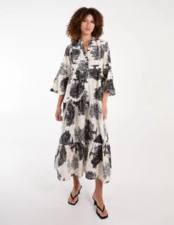 Broderie Smock V-Neck Dress -Moda Ulla Shop bv245948 charcoal 34451