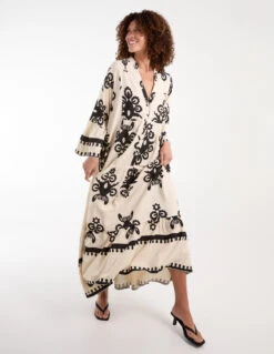 V Front Smock Maxi Dress
