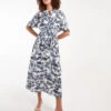 Porcelain Printed Belted Shirt Dress 2 Porcelain Printed Belted Shirt Dress -Moda Ulla Shop bv245950 navy 34659