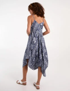 Navy Elephant Print Hanky Hem Dress -Moda Ulla Shop bv245964 blue 34817