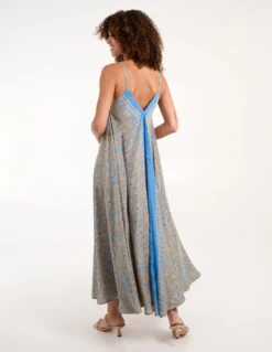 V Neck Draped Maxi Dress -Moda Ulla Shop bv245970 blue 35134