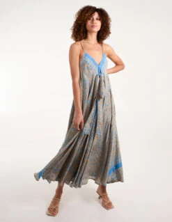 V Neck Draped Maxi Dress -Moda Ulla Shop bv245970 blue 35162