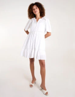 Broderie Tiered Mini Dress -Moda Ulla Shop bv245974 ivory 4868