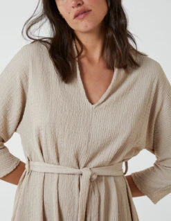 V Neck Crunchy Stitch Batwing Dress -Moda Ulla Shop bv2572 stone 1769