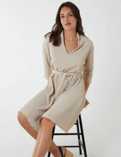 V Neck Crunchy Stitch Batwing Dress -Moda Ulla Shop bv2572 stone 1788