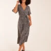 Leopard Wrap Cross Over Midi Dress -Moda Ulla Shop bv2645 black9301