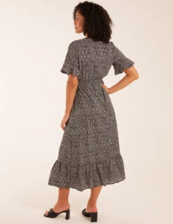 Leopard Wrap Cross Over Midi Dress -Moda Ulla Shop bv2645 black9365