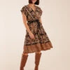 Tiered Crossover Printed Dress 2 Tiered Crossover Printed Dress -Moda Ulla Shop bv3034 black pattern24680