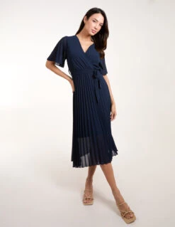 Pleated Wrap Over Belted Dress 8 Pleated Wrap Over Belted Dress -Moda Ulla Shop bv3660 navy 7739