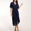 Pleated Wrap Over Belted Dress 1 Pleated Wrap Over Belted Dress -Moda Ulla Shop bv3660 navy 7745