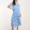 Round Neck Pleated Midi Dress -Moda Ulla Shop bv3682 blue 7079