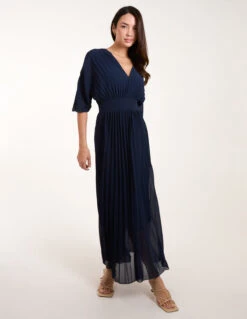 Double V Pleated Chiffon Dress 8 Double V Pleated Chiffon Dress -Moda Ulla Shop bv3691 navy 7786
