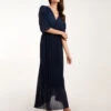 Double V Pleated Chiffon Dress -Moda Ulla Shop bv3691 navy 7792