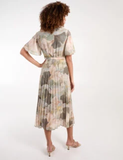 Shell Print Pleated Crossover Dress -Moda Ulla Shop bv3882 khaki 35585