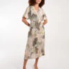 Shell Print Pleated Crossover Dress 2 Shell Print Pleated Crossover Dress -Moda Ulla Shop bv3882 khaki 35594