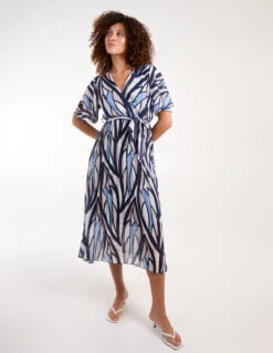 Wrap Over Pleat Dress -Moda Ulla Shop bv3917 navy 35512