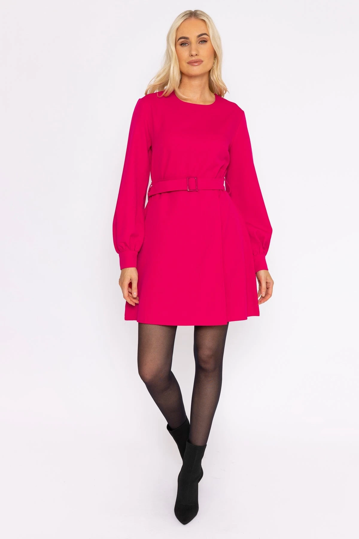 Belted Mini Dress In Fuchsia 4 Belted Mini Dress In Fuchsia - Image 2