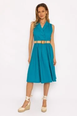 Blue Linen Sleeveless Shirt Dress -Moda Ulla Shop carraig donn blue linen sleeveless shirt dress 664126