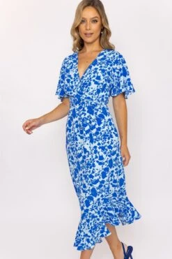Blue Ruffle Wrap Midi Dress -Moda Ulla Shop carraig donn blue ruffle wrap midi dress 143317