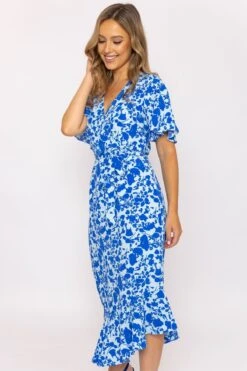 Moda Ulla Shop -Moda Ulla Shop carraig donn blue ruffle wrap midi dress 262284