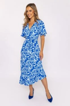 Moda Ulla Shop 36 Blue Ruffle Wrap Midi Dress