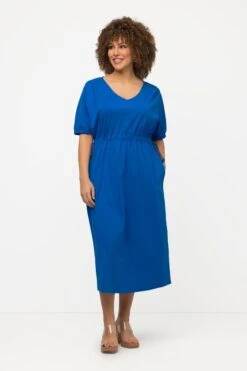 Ulla Popken Blue Short Sleeve Drawstring Waist Midi Dress