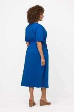 Ulla Popken Blue Short Sleeve Drawstring Waist Midi Dress -Moda Ulla Shop carraig donn blue short sleeve drawstring waist midi dress 607817