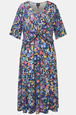 Ulla Popken Colorful Dot Print Short Sleeve Midi Dress -Moda Ulla Shop carraig donn colorful dot print short sleeve midi dress 250746