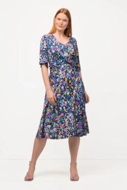 Ulla Popken Colorful Dot Print Short Sleeve Midi Dress