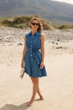 Denim Knee Length Shirt Dress -Moda Ulla Shop carraig donn denim knee length shirt dress 195729