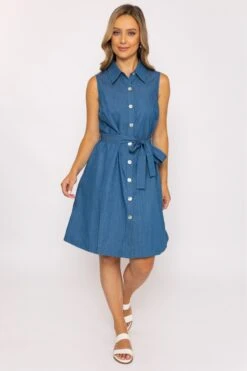 Denim Knee Length Shirt Dress -Moda Ulla Shop carraig donn denim knee length shirt dress 731225