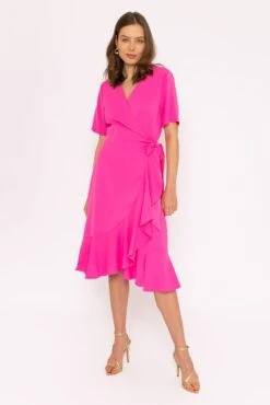 Moda Ulla Shop 46 Ella Midi Dress In Fuchsia