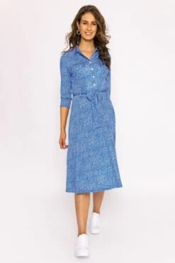 Emer Knee Length Shirt Dress In Blue Print -Moda Ulla Shop carraig donn emer knee length shirt dress in blue print 344234