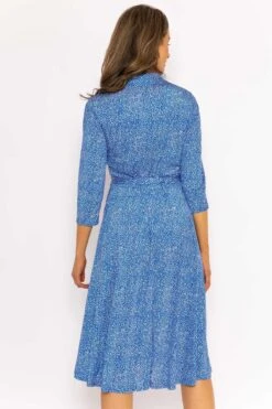Emer Knee Length Shirt Dress In Blue Print -Moda Ulla Shop carraig donn emer knee length shirt dress in blue print 396376