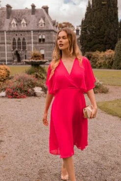Fuchsia Angel Sleeve Dress -Moda Ulla Shop carraig donn fuchsia angel sleeve dress 429783