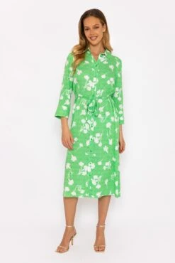 Green Printed Viscose Shirt Dress -Moda Ulla Shop carraig donn green printed viscose shirt dress 623923