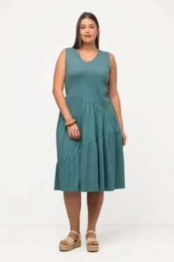 Ulla Popken Green Sleeveless Midi Dress