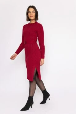 High Neck Knit Dress In Dark Red -Moda Ulla Shop carraig donn high neck knit dress in dark red 263014
