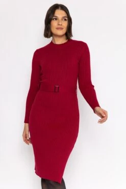 High Neck Knit Dress In Dark Red -Moda Ulla Shop carraig donn high neck knit dress in dark red 638604