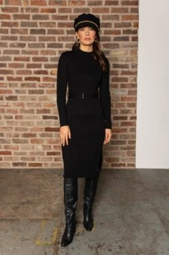 High Neck Rib Dress In Black