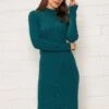 High Neck Rib Dress In Teal -Moda Ulla Shop carraig donn high neck rib dress in teal 108662