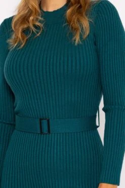 High Neck Rib Dress In Teal -Moda Ulla Shop carraig donn high neck rib dress in teal 164871