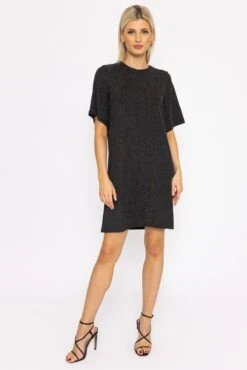Vero Moda Kanva Oversized Tee Dress In Silver Lurex