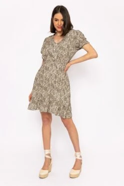 Kimberley Short Dress In Khaki Floral Print -Moda Ulla Shop carraig donn kimberley short dress in khaki floral print 928329