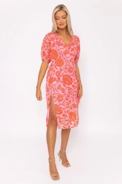 Luna Pink Print Midi Dress -Moda Ulla Shop carraig donn luna pink print midi dress 284286
