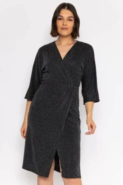 Moda Ulla Shop 38 Lurex Wrap Dress In Black