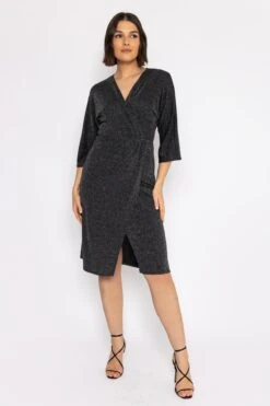 Moda Ulla Shop -Moda Ulla Shop carraig donn lurex wrap dress in black 972164