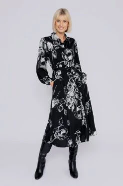 Midi Shirt Dress In Monochrome Print