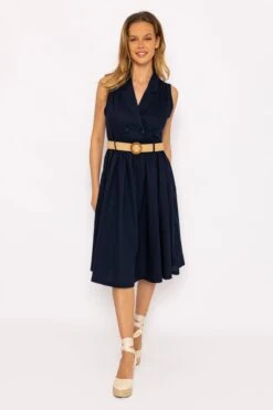 Navy Linen Sleeveless Shirt Dress -Moda Ulla Shop carraig donn navy linen sleeveless shirt dress 154145