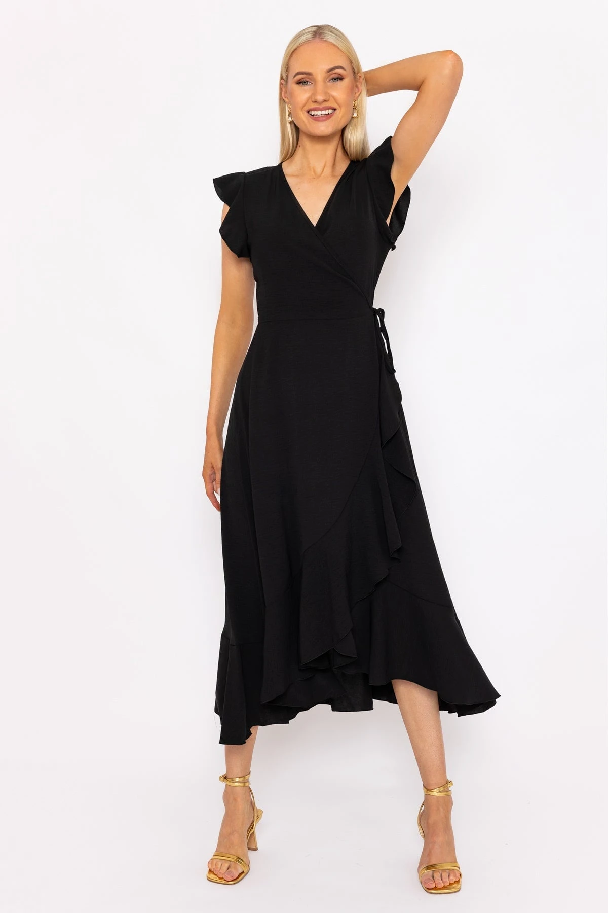 Nicole Midi Wrap Dress In Black 5 Nicole Midi Wrap Dress In Black - Image 4